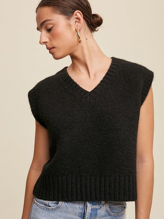Closet Favorite Sleeveless V-neck Cropped Knit Vest-Women's Clothing-Shop Z & Joxa