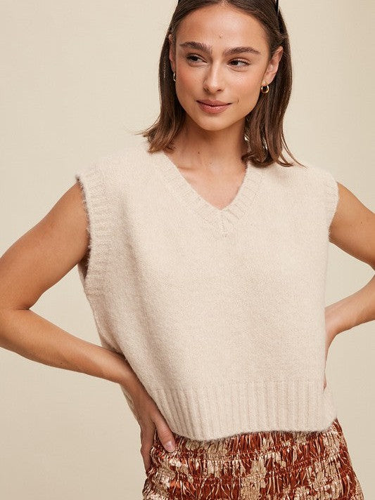 Closet Favorite Sleeveless V-neck Cropped Knit Vest-Women's Clothing-Shop Z & Joxa