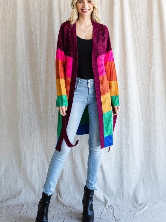 Color Like a Boss Colorful Knit Long Cardigan-Women's Clothing-Shop Z & Joxa
