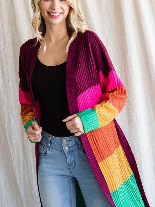 Color Like a Boss Colorful Knit Long Cardigan-Women's Clothing-Shop Z & Joxa