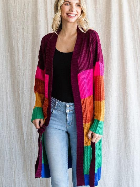 Color Like a Boss Colorful Knit Long Cardigan-Women's Clothing-Shop Z & Joxa