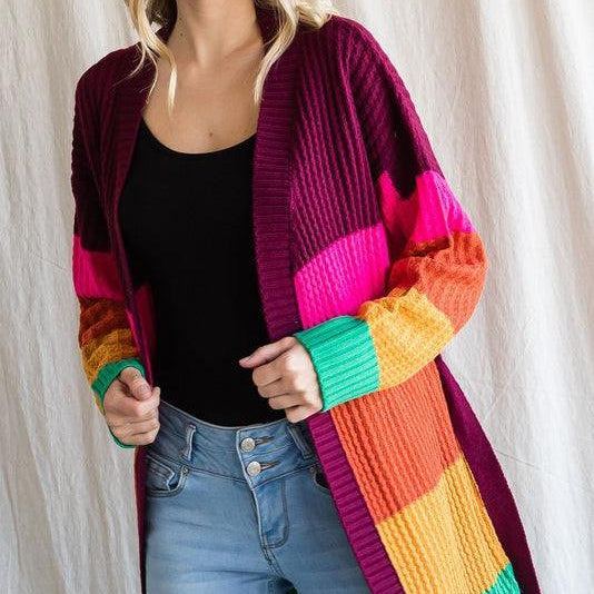 Color Like a Boss Colorful Knit Long Cardigan-Women's Clothing-Shop Z & Joxa