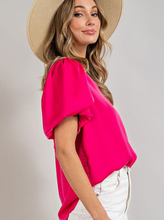 Colorful Days Puff Sleeve V-Neck Blouse-Women's Clothing-Shop Z & Joxa