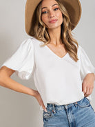 Colorful Days Puff Sleeve V-Neck Blouse-Women's Clothing-Shop Z & Joxa