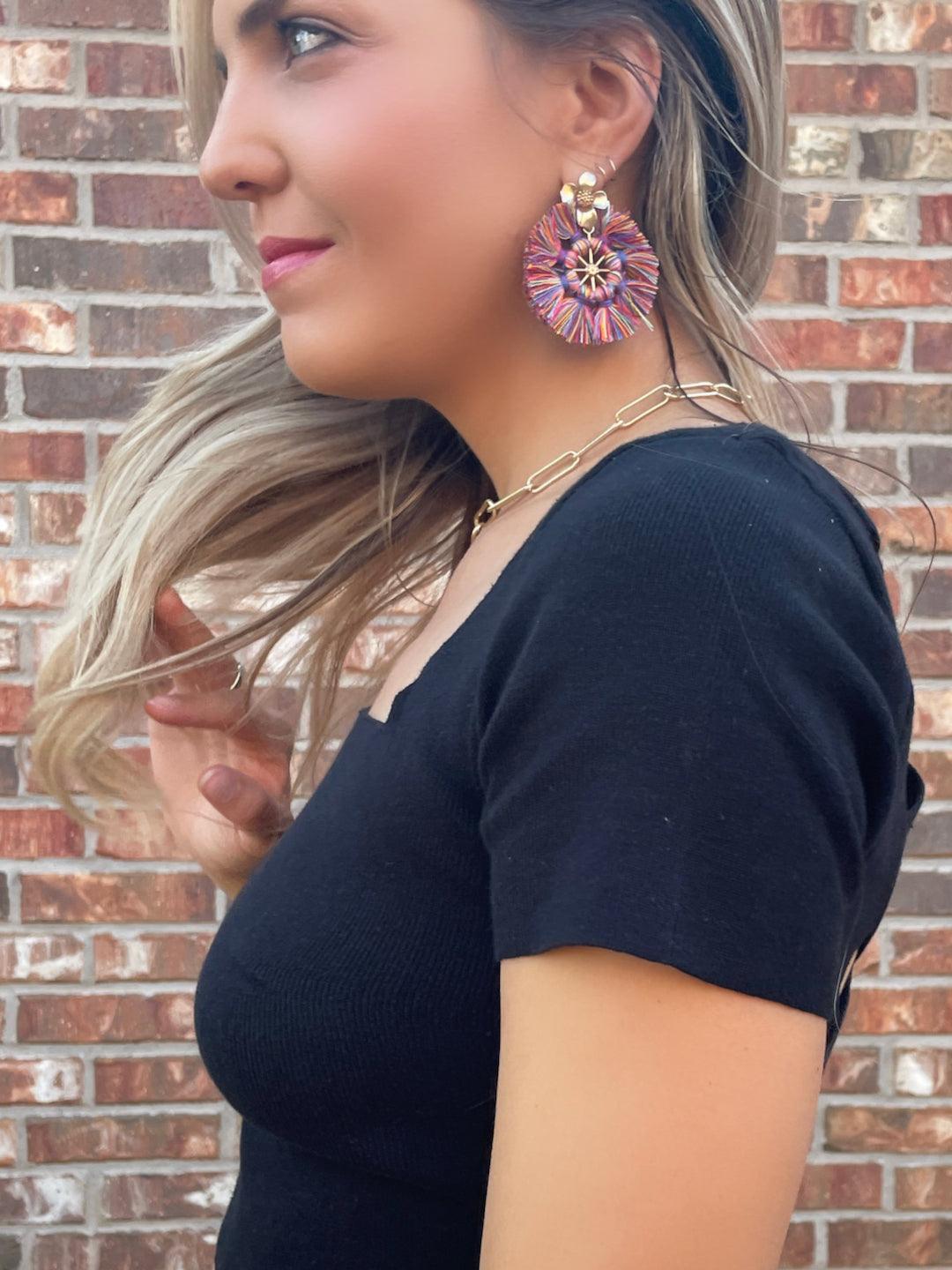 Colorful Fringe Fan Tassel Earrings-Women's Accessories-Shop Z & Joxa