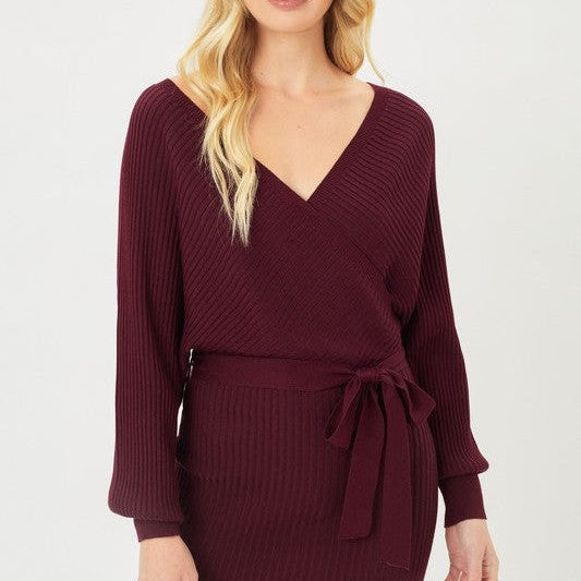 Confidence is Key Off The Shoulder Rib Knit Wrap Dress