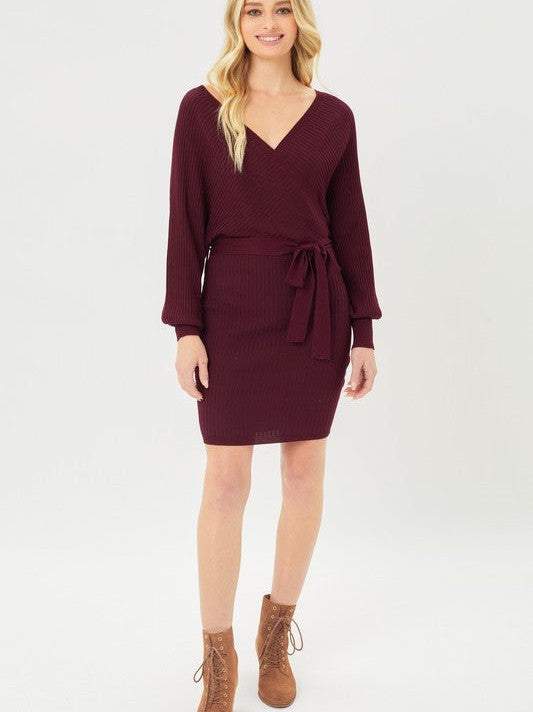 Confidence is Key Off The Shoulder Rib Knit Wrap Dress-Women's Clothing-Shop Z & Joxa