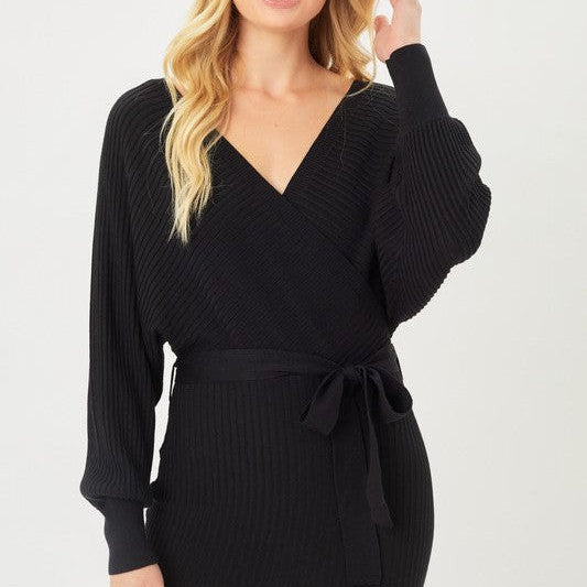 Confidence is Key Off The Shoulder Rib Knit Wrap Dress