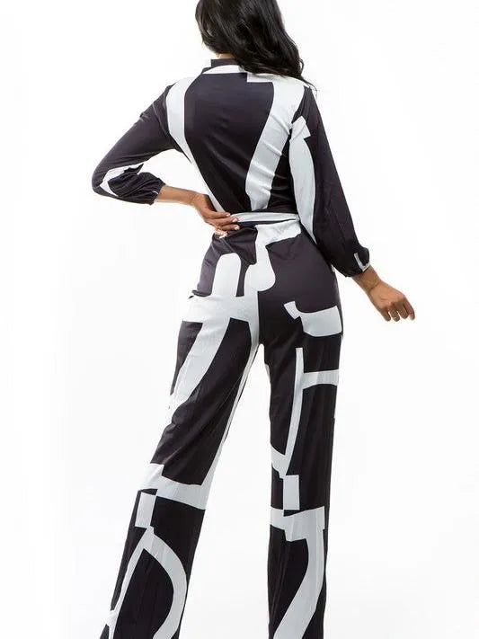 Conquer the World Button Front Long Sleeve Belt Tie Satin Jumpsuit-Women's Jumpsuits-Shop Z & Joxa