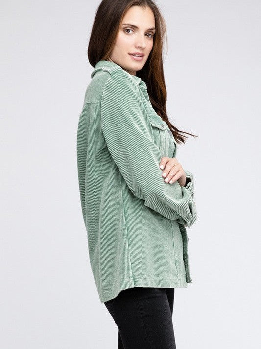 Cool in Pastel Corduroy Button Down Shacket-Women's Clothing-Shop Z & Joxa