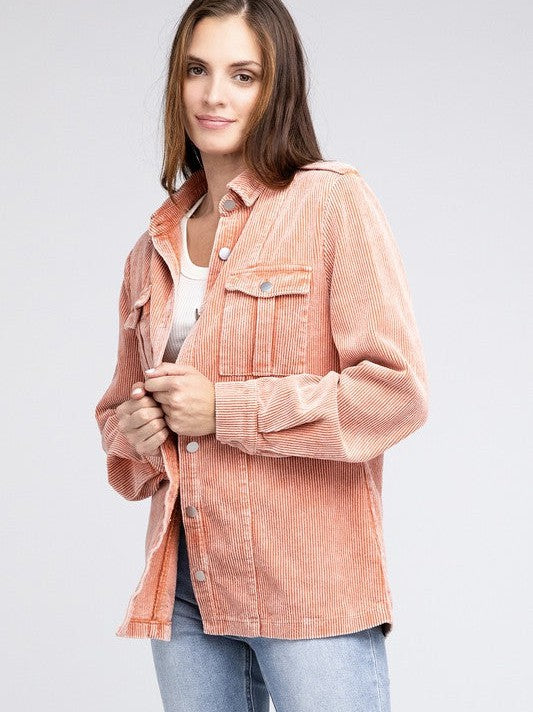 Cool in Pastel Corduroy Button Down Shacket-Women's Shirts & Tops-Shop Z & Joxa