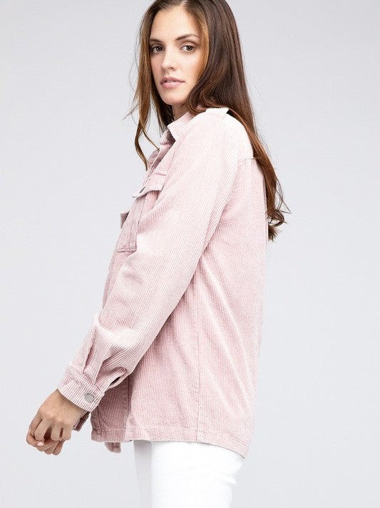 Cool in Pastel Corduroy Button Down Shacket-Women's Shirts & Tops-Shop Z & Joxa