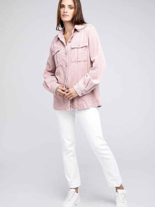 Cool in Pastel Corduroy Button Down Shacket-Women's Shirts & Tops-Shop Z & Joxa