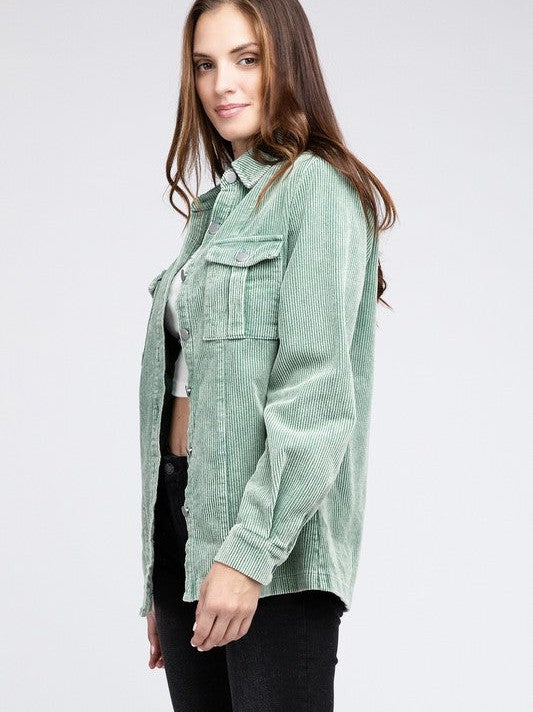 Cool in Pastel Corduroy Button Down Shacket-Women's Shirts & Tops-Shop Z & Joxa