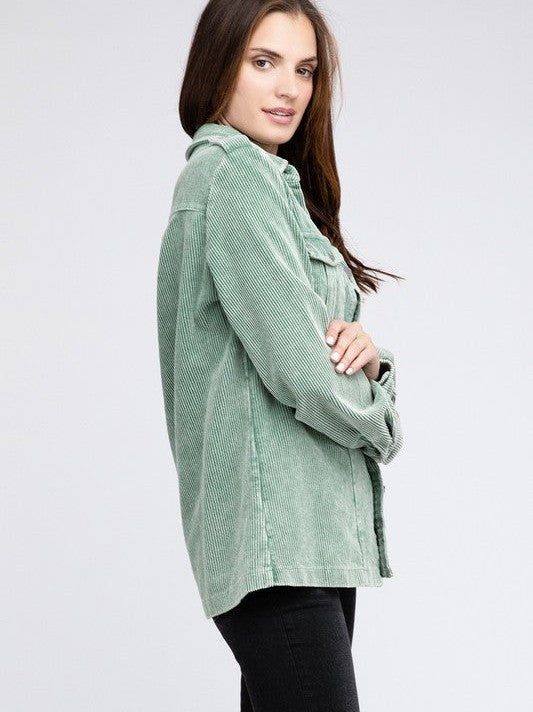 Cool in Pastel Corduroy Button Down Shacket-Women's Shirts & Tops-Shop Z & Joxa