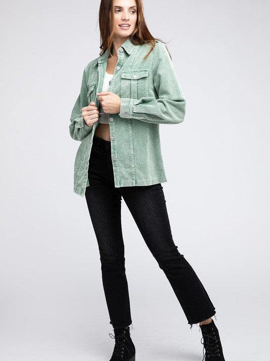 Cool in Pastel Corduroy Button Down Shacket-Women's Shirts & Tops-Shop Z & Joxa