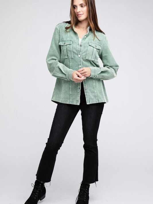 Cool in Pastel Corduroy Button Down Shacket-Women's Shirts & Tops-Shop Z & Joxa