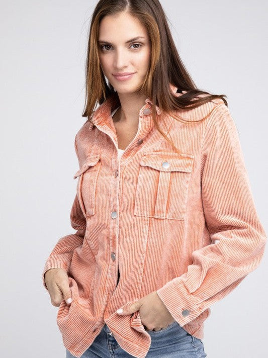 Cool in Pastel Corduroy Button Down Shacket-Women's Shirts & Tops-Shop Z & Joxa