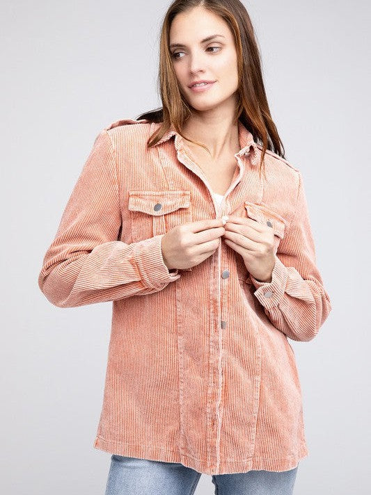 Cool in Pastel Corduroy Button Down Shacket-Women's Shirts & Tops-Shop Z & Joxa