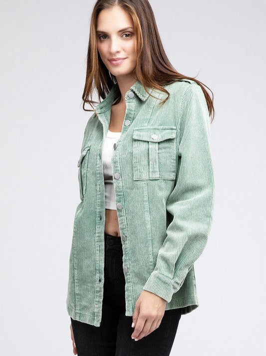 Cool in Pastel Corduroy Button Down Shacket-Women's Shirts & Tops-Shop Z & Joxa