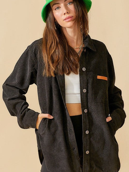 Corduroy Living Button Up Classic Corduroy Shacket-Women's Shirts & Tops-Shop Z & Joxa