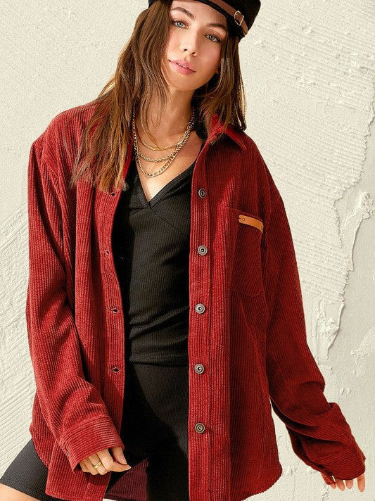 Corduroy Living Button Up Classic Corduroy Shacket-Women's Shirts & Tops-Shop Z & Joxa