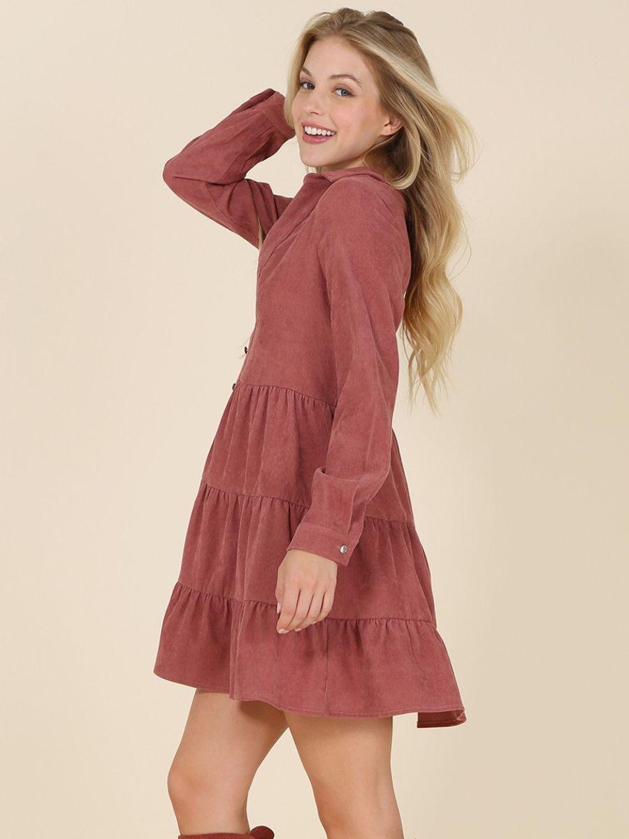 Corduroy for the Win Tiered Babydoll Dress-Women's Clothing-Shop Z & Joxa
