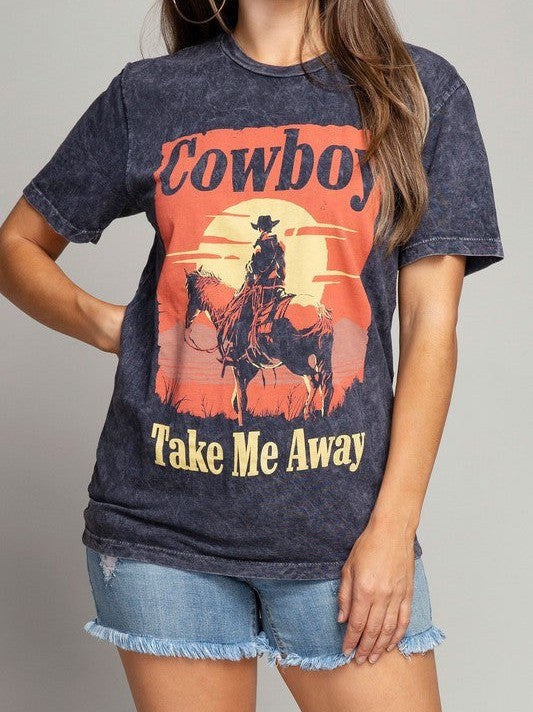Cowboy Take Me Away Boyfriend Tee-Women's Clothing-Shop Z & Joxa