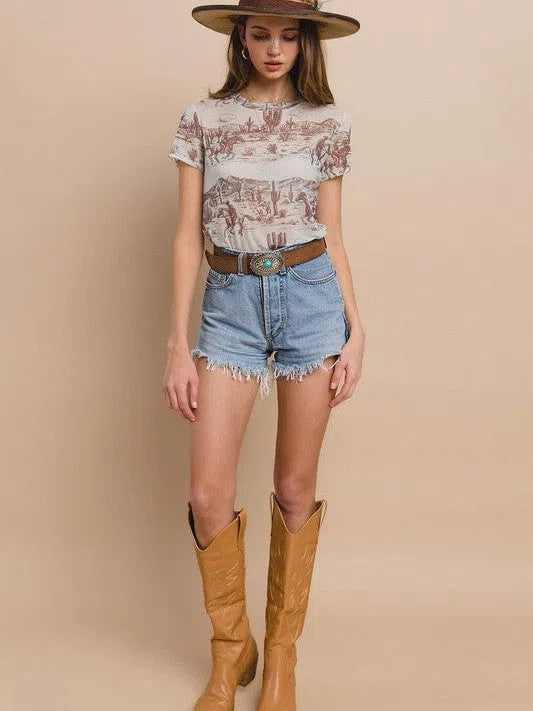 Cowboy Take Me Away Short Sleeve Mesh Top-Women's Clothing-Shop Z & Joxa