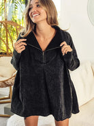 Cozy Chic Charcoal Quilted Half-Zip Pullover by BiBi-Women's Shirts & Tops-Shop Z & Joxa