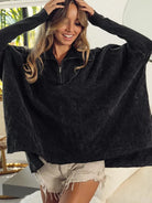 Cozy Chic Charcoal Quilted Half-Zip Pullover by BiBi-Women's Shirts & Tops-Shop Z & Joxa