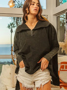 Cozy Chic Charcoal Quilted Half-Zip Pullover by BiBi-Women's Shirts & Tops-Shop Z & Joxa