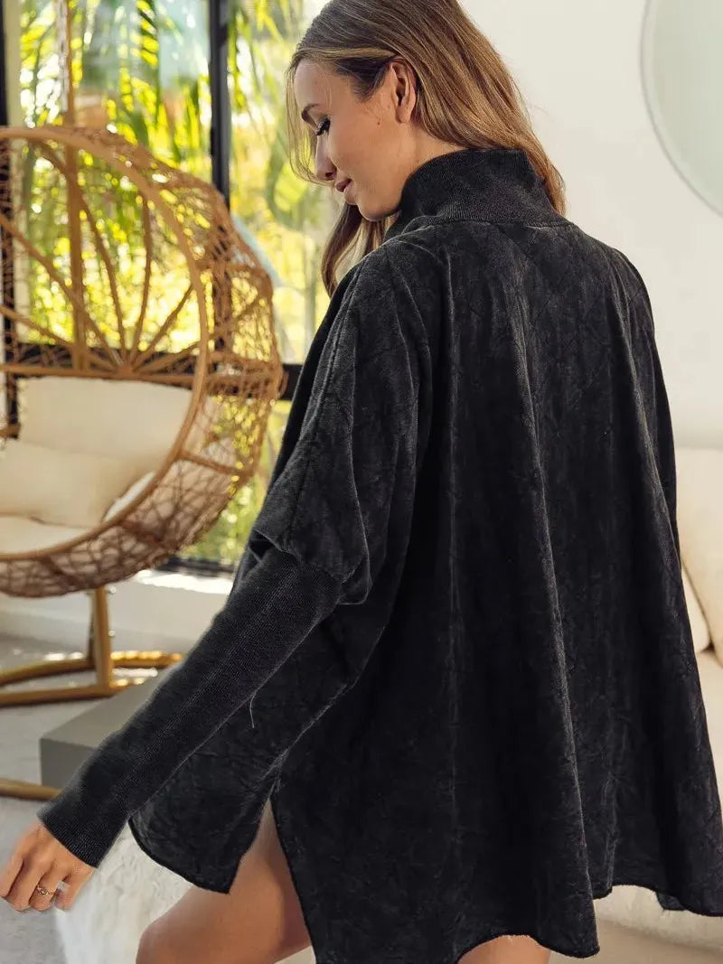 Cozy Chic Charcoal Quilted Half-Zip Pullover by BiBi-Women's Shirts & Tops-Shop Z & Joxa