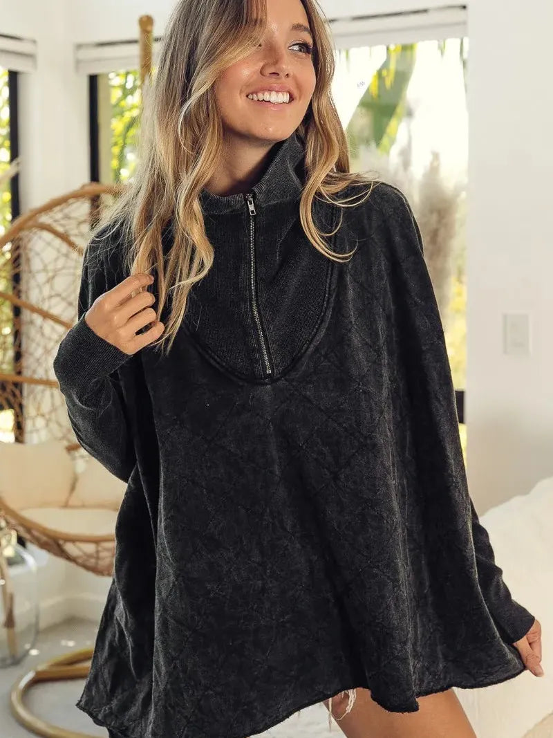 Cozy Chic Charcoal Quilted Half-Zip Pullover by BiBi-Women's Shirts & Tops-Shop Z & Joxa