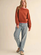 Cozy Contrast Brown & Fuchsia Blanket Stitch Sweater-Women's Shirts & Tops-Shop Z & Joxa
