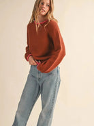 Cozy Contrast Brown & Fuchsia Blanket Stitch Sweater-Women's Shirts & Tops-Shop Z & Joxa