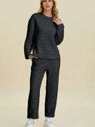 Cozy Coordination: Double Take Textured Lounge Set-Women's Sets-Shop Z & Joxa
