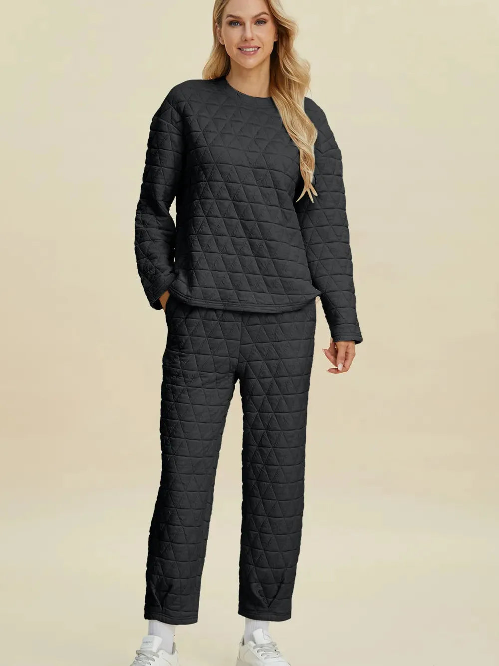 Cozy Coordination: Double Take Textured Lounge Set-Women's Sets-Shop Z & Joxa