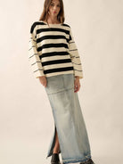 Cozy Lines Roll-Neck Knit Striped Exposed Seam Sweater-Women's Shirts & Tops-Shop Z & Joxa