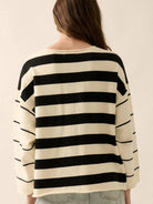 Cozy Lines Roll-Neck Knit Striped Exposed Seam Sweater-Women's Shirts & Tops-Shop Z & Joxa
