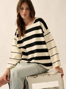 Cozy Lines Roll-Neck Knit Striped Exposed Seam Sweater-Women's Shirts & Tops-Shop Z & Joxa