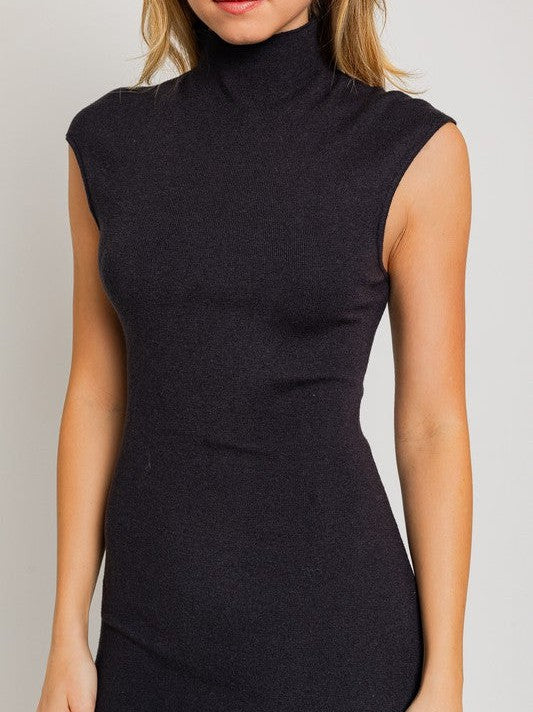 Cozy + Sleek Sophistication Mock Neck Sweater Midi Dress-Women's Clothing-Shop Z & Joxa