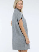 Crafted for Comfort Mock Neck Short Sleeve Sweater Dress with Pocket-Women's Clothing-Shop Z & Joxa