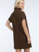 Crafted for Comfort Mock Neck Short Sleeve Sweater Dress with Pocket-Women's Clothing-Shop Z & Joxa