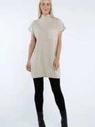 Crafted for Comfort Mock Neck Short Sleeve Sweater Dress with Pocket-Women's Clothing-Shop Z & Joxa