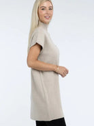 Crafted for Comfort Mock Neck Short Sleeve Sweater Dress with Pocket-Women's Clothing-Shop Z & Joxa