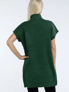 Crafted for Comfort Mock Neck Short Sleeve Sweater Dress with Pocket-Women's Clothing-Shop Z & Joxa