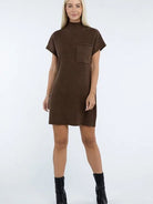 Crafted for Comfort Mock Neck Short Sleeve Sweater Dress with Pocket-Women's Clothing-Shop Z & Joxa