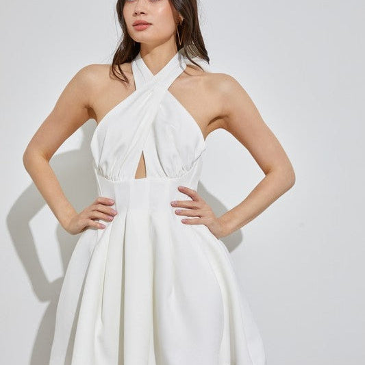 Criss Cross Beauty Halter Top Mini Dress-Women's Clothing-Shop Z & Joxa