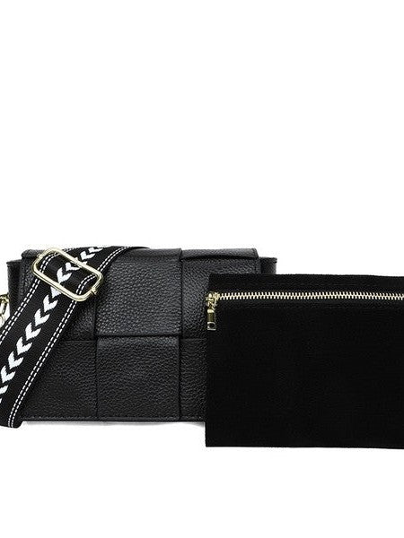 Cross Weave Fold-over Leather Crossbody Bag-Shop Z & Joxa